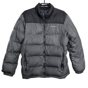 Mens Eddie Bauer Goose Down Puffer Coat Size XL Gray EB 650 Fill Winter Warm